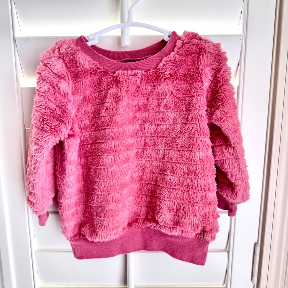 Tahari Baby Faux Fur Sweater Pink Pullover Long Sleeve Cozy 18M